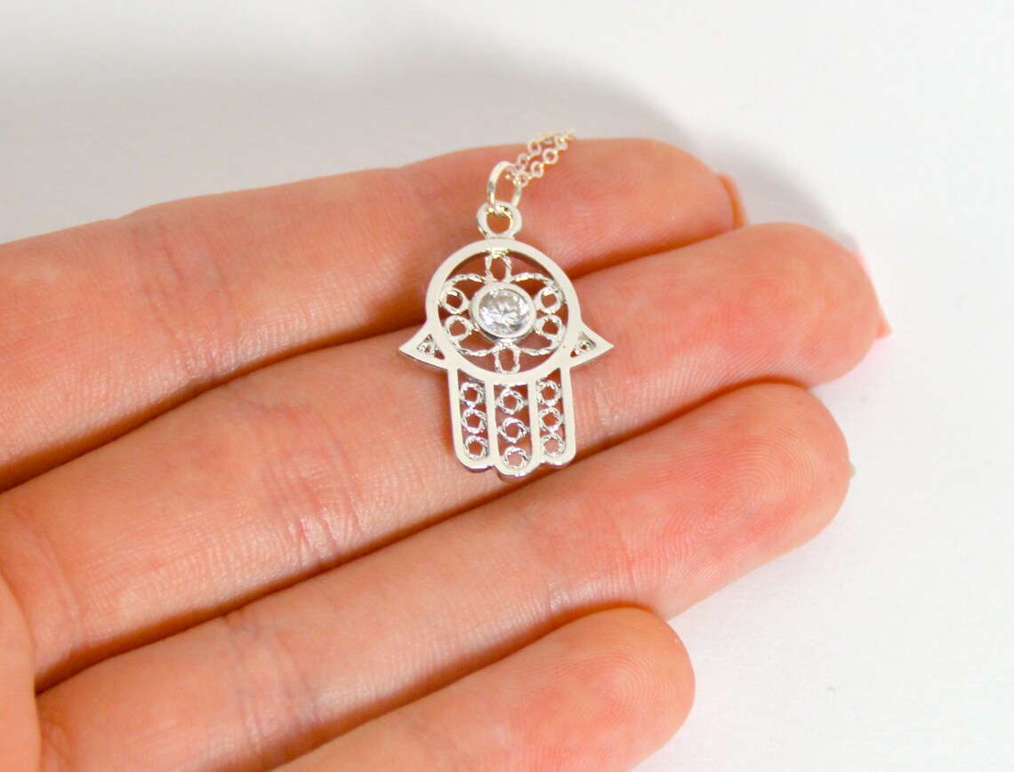 Hamsa Necklace Silver Hamsa Necklace Hamsa Hand Necklace Etsy
