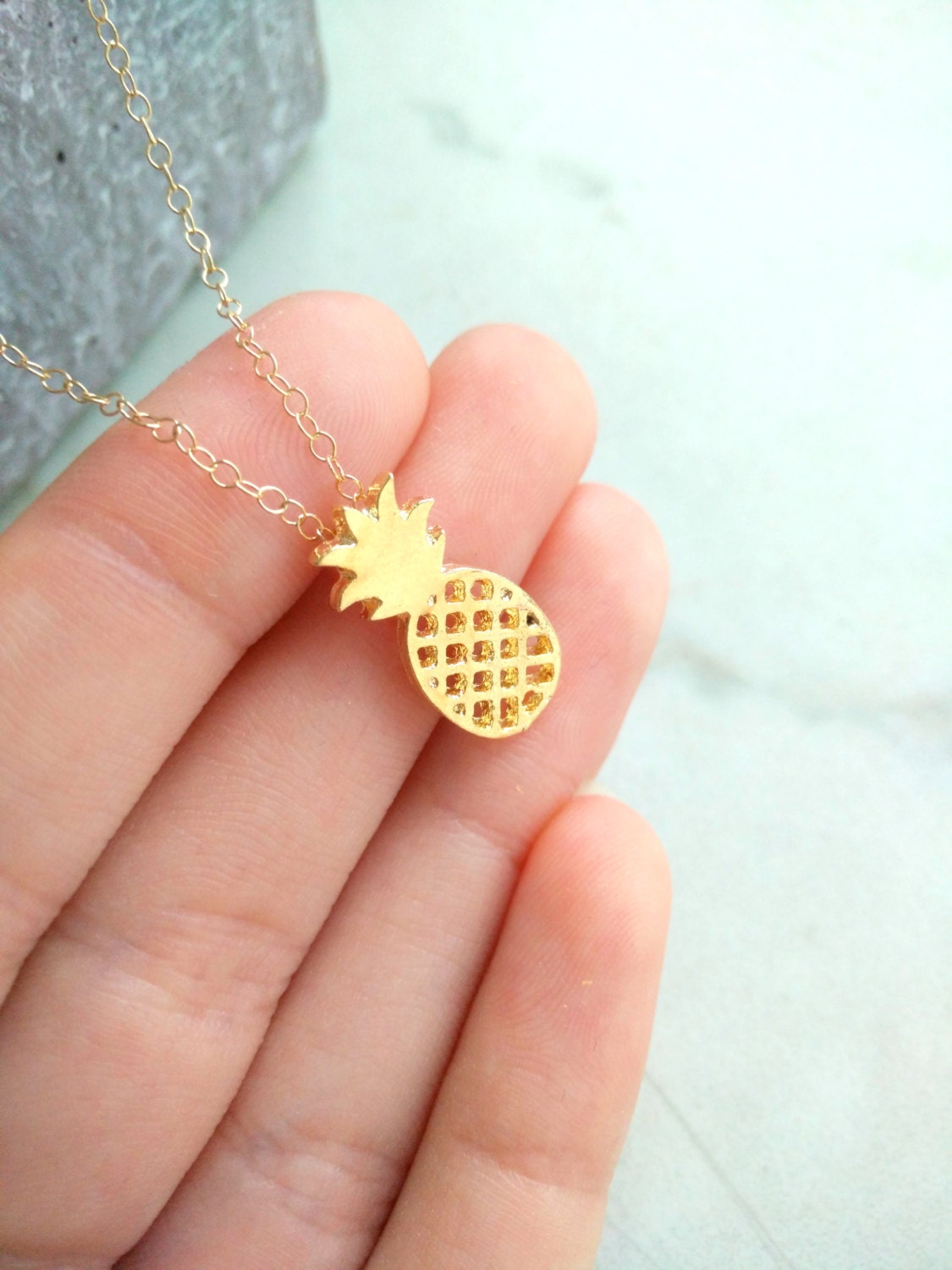Gold Pineapple Necklace, Summer Necklace, Pineapple Necklace, Tiny