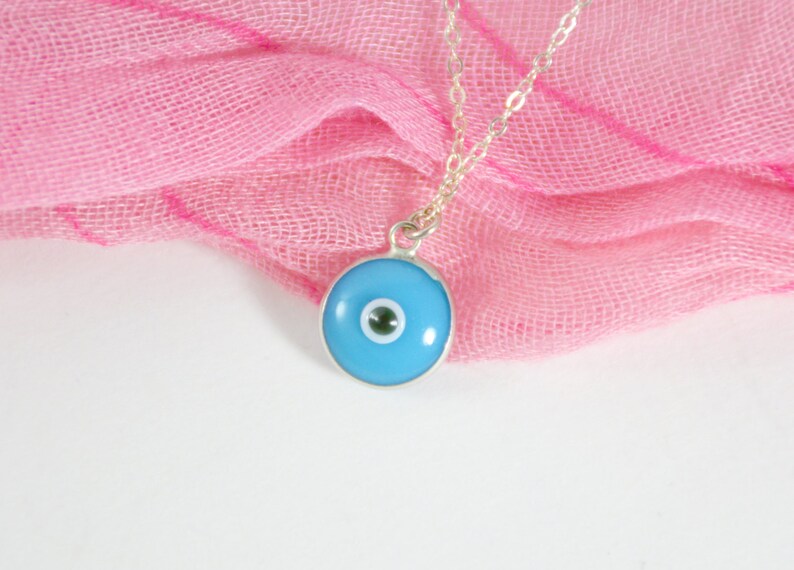 Tiny Evil Eye Necklace Silver Evil Eye Necklace Nazar Etsy