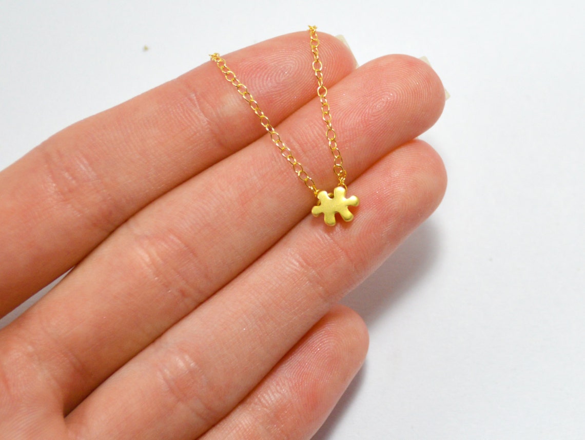 Puzzle Necklace, Puzzle Piece Necklace, Gold Puzzle Necklace, Tiny