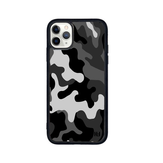 Army camouflage print iPhone/Samsung/Huawei case with soft rubber sides and Tempered glass top (Choose your model and colour)