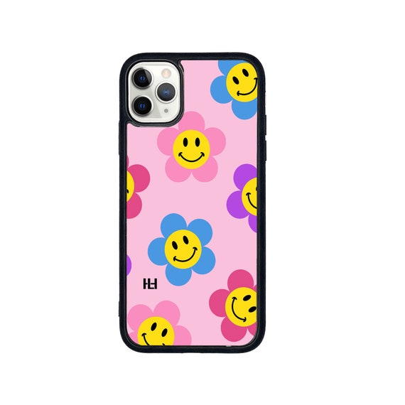 Smiling flower print pink background case