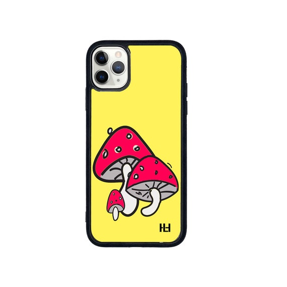 Shroom/mushroom print iPhone/Samsung/Huawei case with soft rubber sides and Tempered glass top