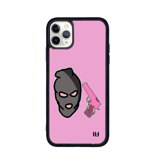 Head cover print pink iPhone/Samsung/Huawei case with soft rubber sides and Tempered glass top