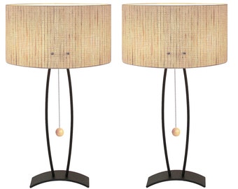 Modern oval table lamp, black base, pull chain switch
