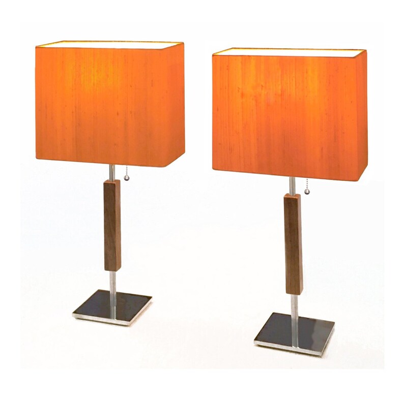Modern Bedside Table Lamp Narrow Footprint Rectangular Orange Silk Shade Sold Separately 145 Each Made In Los Angeles Valet - Rectangular Bedside Table Lamp Modern Bedside Table Lamp Narrow Footprint Rectangular Orange Silk Shade Sold Separately 145 Each Made In Los Angeles Valet - Rectangular Bedside Table Lamp