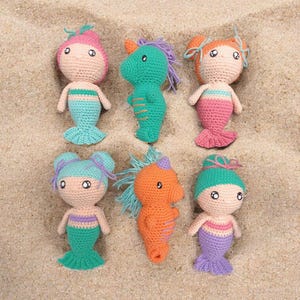 Handmade Crochet Mermaid Dolls or Seahorse Friends – Unique Birthday Gift for Girls – Ocean Themed Plush Toys – Soft Amigurumi
