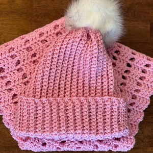 Hand Crocheted Hat and Scarf, Pink Scarf, Warm Hat and Scar, Cozy Scarf and Hat Set, Winter Scarf, Handmade Neck Warmer, Winter Asscessory