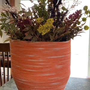 Rope Basket, Hand Dyed Rope Planter, Coiled Rope Basket, Orange Rope Planter