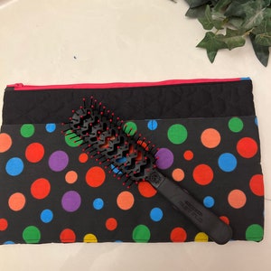 Black and Polka Dot Cosmetic Bag, Zipper Pouch, Black Makeup Bag, Quilted Small Pouch, Gifts for her, Toiletry Bag