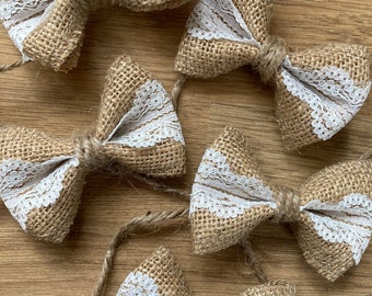 Hessian Bows, Jute Lace Bows, 20 Small Handmade Natural Hessian Bows, Jute Bow, Burlap Bows, Shabby Chic Bow, Gift Wrap, Rustic Wedding