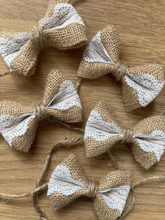 Pre-Tied Natural Jute Burlap Bows - 3 Wide, Set of 12, Wired