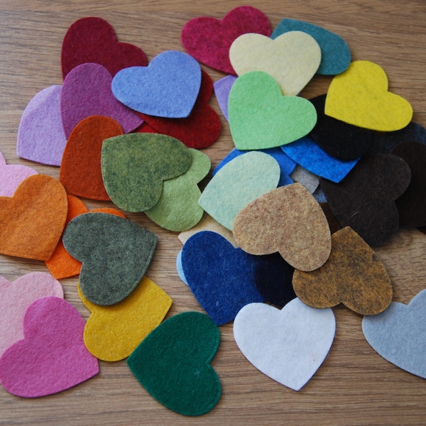 Felt Hearts, Die Cut Felt Hearts, Felt Shapes, Felt Heart Embellishments, Felt Heart Shapes, Mixed Medium Size Heart Pack, Craft Pack