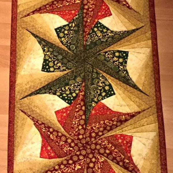 Twisted Log Cabin Poinsettia Table Runner Pattern, Table Runner Pattern, Twisted Log Cabin