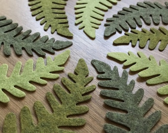 Green Mix Felt Fern Leaves: 9 Die Cut Leaf Shapes, Green Wool Blend Craft Pack