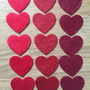 Red Felt Hearts, Die Cut Felt Hearts, Felt Heart Shapes, Medium Heart Pack, Felt Embellishments Craft Pack, Valentine Decor, Wedding Decor