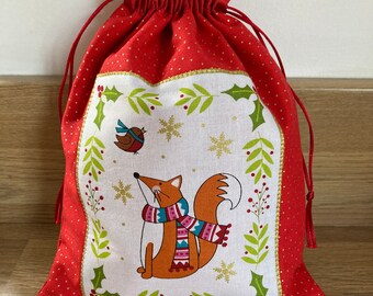 Toy Sack Handmade Drawstring Bag \u2013 Drawstring Backpack Fox On the Go Bag Fox Drawstring Bag Floral PURPLE