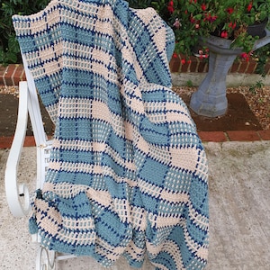 Crochet Blanket Pattern. Sage cream, mustard blue crochet and weave tartan, Crochet afghan. Sofa throw. Instant download PDF