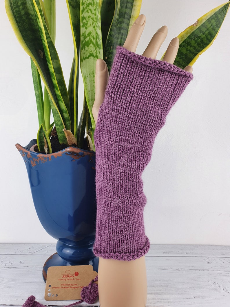 Purple Fingerless Gloves. Hand Knitted Arm Warmers. Long Wrist Etsy