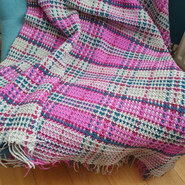 Couverture tartan argent magenta. Modèle de couverture au crochet. Décoration d'intérieur DIY. Jeté afghan au crochet à carreaux écossais, téléchargement numérique instantané au format PDF