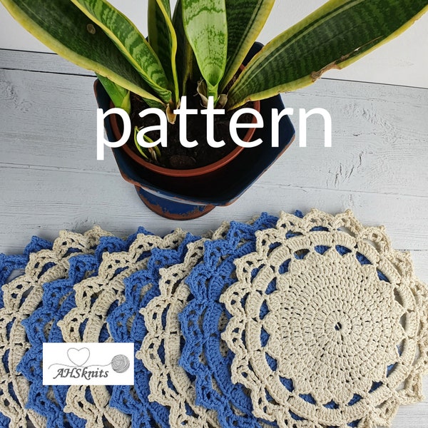 Crochet placemat pattern. Round summer doily or dinner table mats.  New home, boho dining decoration