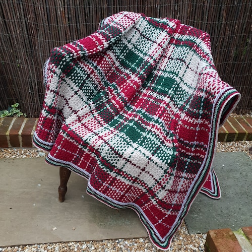 Red Green Tartan Blanket. Crochet Blanket Pattern. DIY Home Etsy