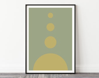 Modern Geometric Minimalist Giclee Print - Colourful Wall Art with Circles - Green