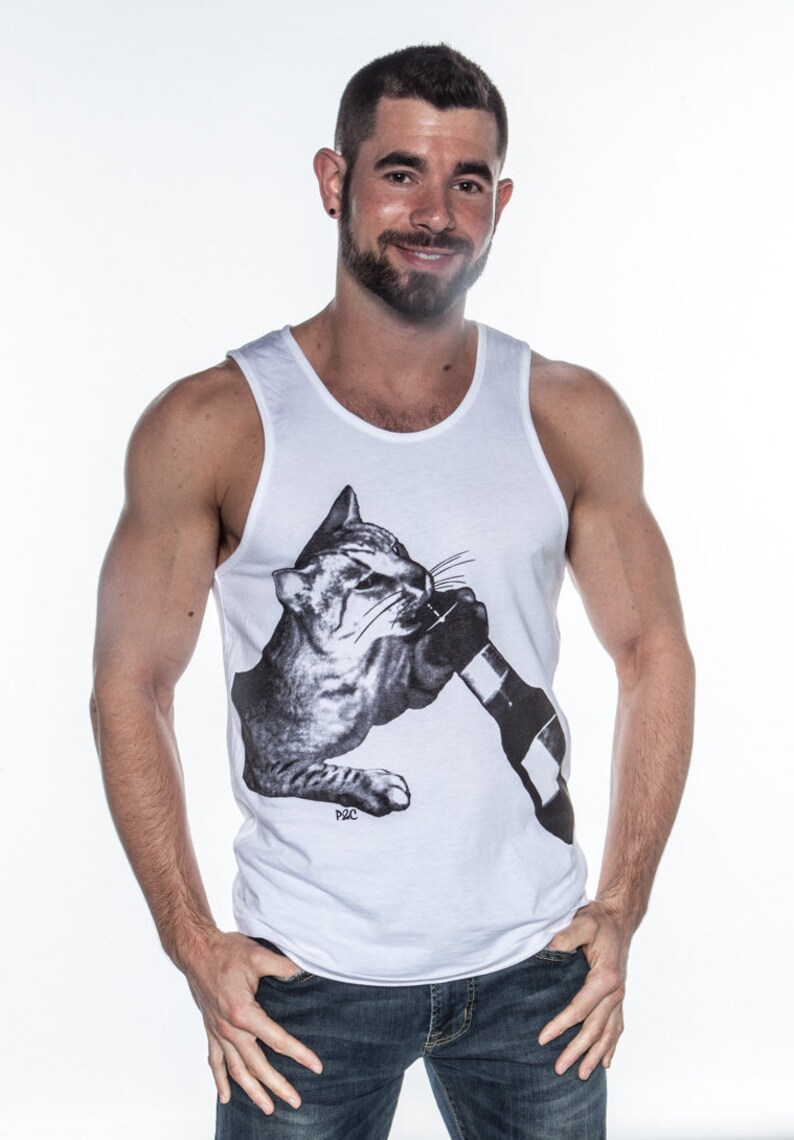 Cataholic // Funny Men's Cat Tank Top // Fitted Men's Tank Top // Funny Cat Tank Top // Craft Beer Tank Top // Funny Kitty Tank Top by P&C image 4