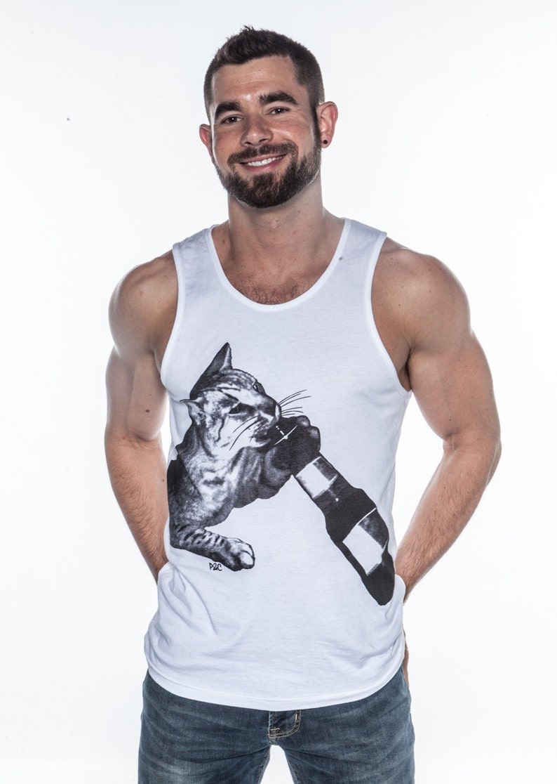 Cataholic // Funny Men's Cat Tank Top // Fitted Men's Tank Top // Funny Cat Tank Top // Craft Beer Tank Top // Funny Kitty Tank Top by P&C image 3