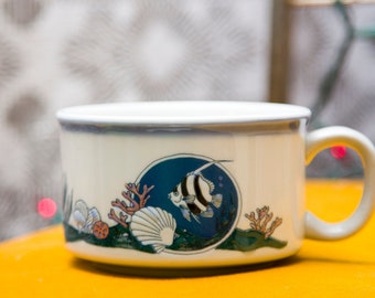 Large Otagiri Soup Mug with Angel Fish, Shells and Coral Ocean Scene - Wide Mouth Mug - FREE Shipping!