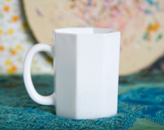 Retro Octogonal White Arcoroc Octime Milk Glass Mug - 1980's  - Free Shipping