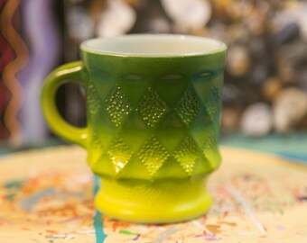 Vintage 1950s Fire King Coffee Mug – Green Ombre Kimberly Style