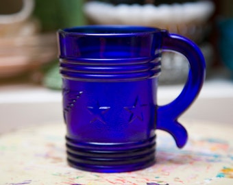 Cobalt Blue Glass Eagle Mug with Stars - Patriotic Portland Cup - FREE Shipping!