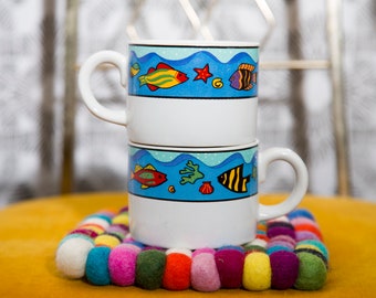 Colorful Sakura Splash Fish Mugs - 1990's Cup - FREE Shipping