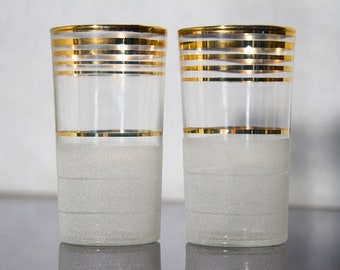 Gold Rimmed Textured Drinking Glasses - Perfect Mid Century Bar Ware - FREE Shipping