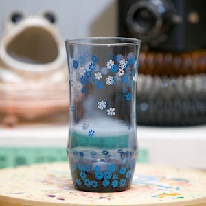 Corelle Inspired Blue Spring Blossom Drinking Glass - Pyrex Style Crazy Daisy Cup - Free Shipping!