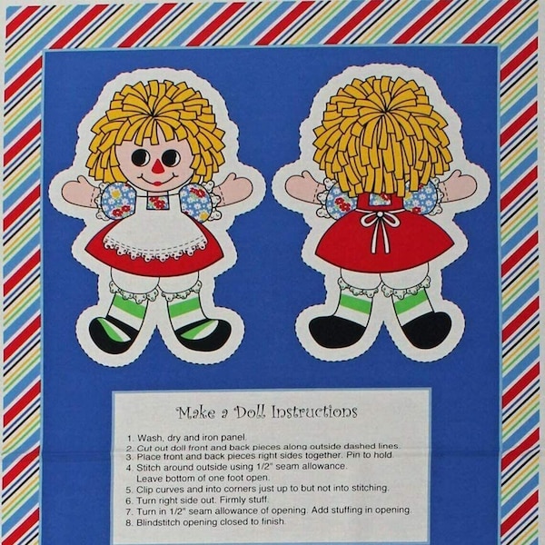 Holly's Dollies Make a Doll Raggedy Ann and Raggedy Andy Fabric Panel - D515.14