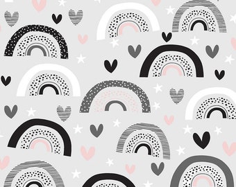3 Wishes Fabrics Don't Forget to Dream Rainbow Hearts Gray Flannel