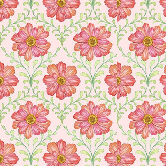 Charleston Nicole Tamarin BTY Quilting Treasures Floral Pink Orange Green