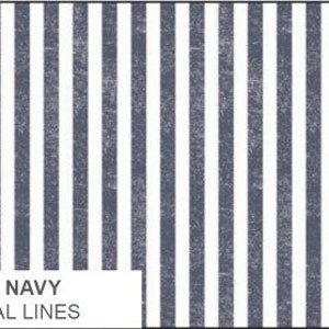 May include: Navy and white striped fabric with vertical lines. The fabric has a textured appearance. The text "CX10848 NAVY NAUTICAL LINES" is in a white rectangle at the bottom left corner. The nautical theme is evident in the design.