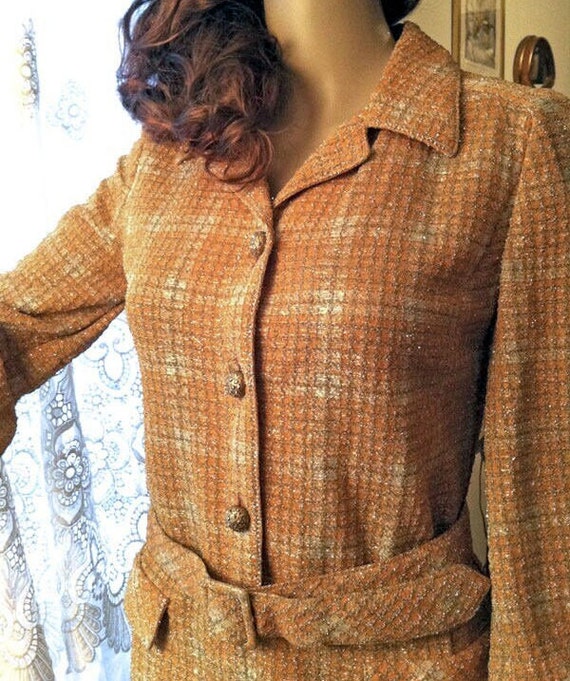 RARE 1970’s TRICOSA/Paris Shirtdress; GLITTERING … - image 4