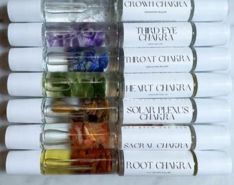 Chakra Essential Oil Roller Set: Crystal Infused, Balancing Aromatherapy