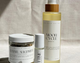 Moon Cycle Ritual Collection | Menstrual Self-Care Bundle with Yoni Steam, Massage Oil & Essential Oil Roller
