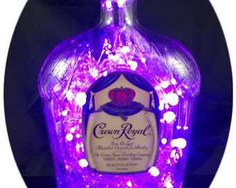 Upcycled Crown Royal Mood Therapy Liquor Bottle Light w/Purple LEDs