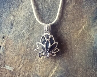 Lotus Flower Dainty Pendant and Lava Rock Essential Oil Aromatherapy Diffuser Necklace: Choose Your Chain Style! L008