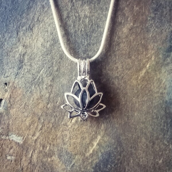 Lotus Flower Dainty Pendant and Lava Rock Essential Oil Aromatherapy Diffuser Necklace: Choose Your Chain Style! L008