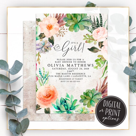 Cactus Baby Shower Invitations Succulent Girl Baby Shower Etsy Cactus Baby Shower Invitations Succulent Girl Baby Shower Etsy