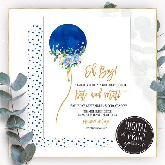 Boy Baby Shower Invitation Boy Invitations Balloon Baby Etsy