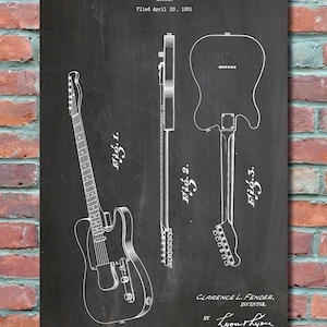 Fender Electric Guitar Telocaster Guitar Patent Wall Art Print, Patent Art, Blueprint, Patent Print, Patent Poster, Plexity Prints #032