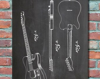 Fender Electric Guitar Telocaster Guitar Patent Wall Art Print, Patent Art, Blueprint, Patent Print, Patent Poster, Plexity Prints #032